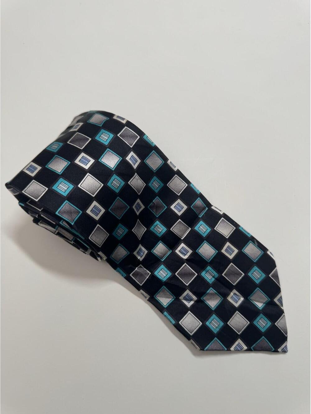 Croft & Borrow Silk Tie with Teal & Grey Squares